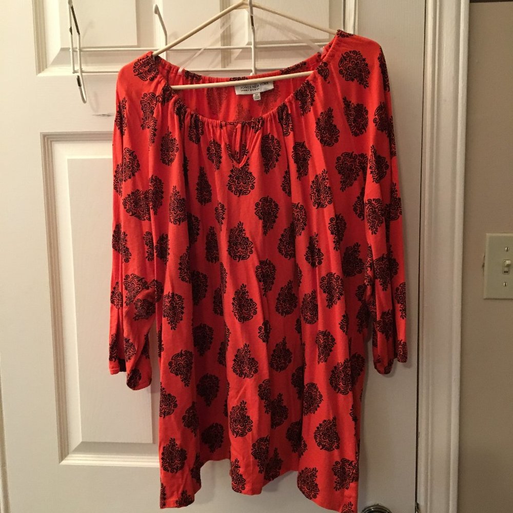 Plus Size Orange and Black Jones of New York long sleeved peasant top